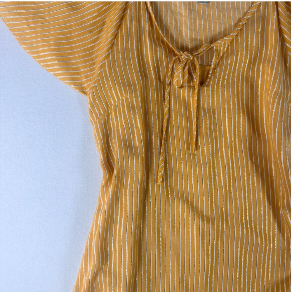 Hinge Yellow Striped Metallic Flutter Sleeve Mini Dress - Picture 10 of 11